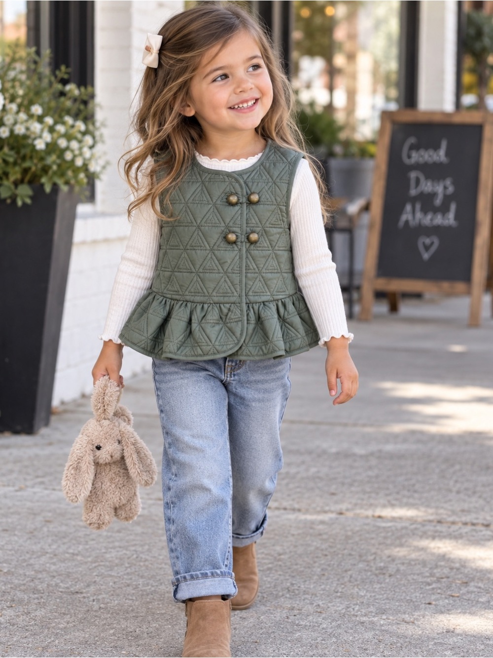 MAX STUDIO Girls Quilted Peplum Vest Olive Green Size 4T